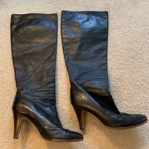 Vintage Black Leather Slouch Boots